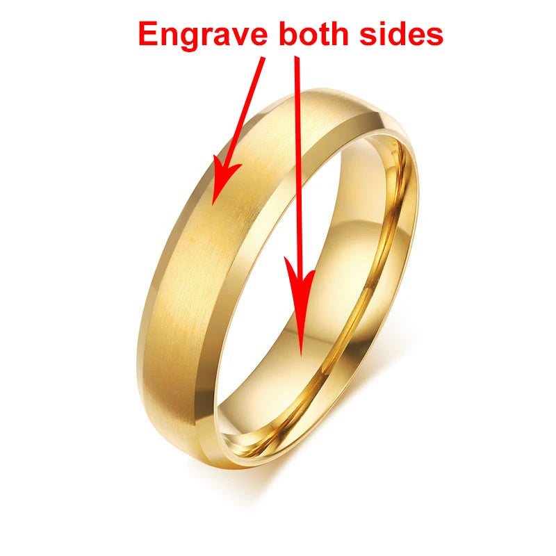 Vnox-Anillo de boda personalizado de acero inoxidable para hombres y mujeres, anillo central cepillado con borde biselado, banda negra, nombre grabado, letra, fecha