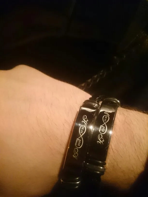 Pulsera Punk fina de cuero con nombre personalizado para hombre, pulseras personalizadas de acero inoxidable para mujer y hombre, pulsera de identificación