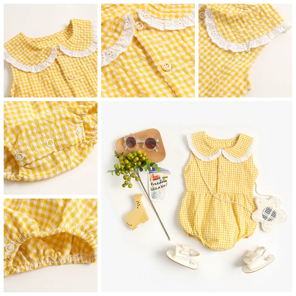 Sanlutoz-Body de algodón para bebé, ropa a cuadros bonita para recién nacido, monos infantiles de princesa sin mangas para niña pequeña