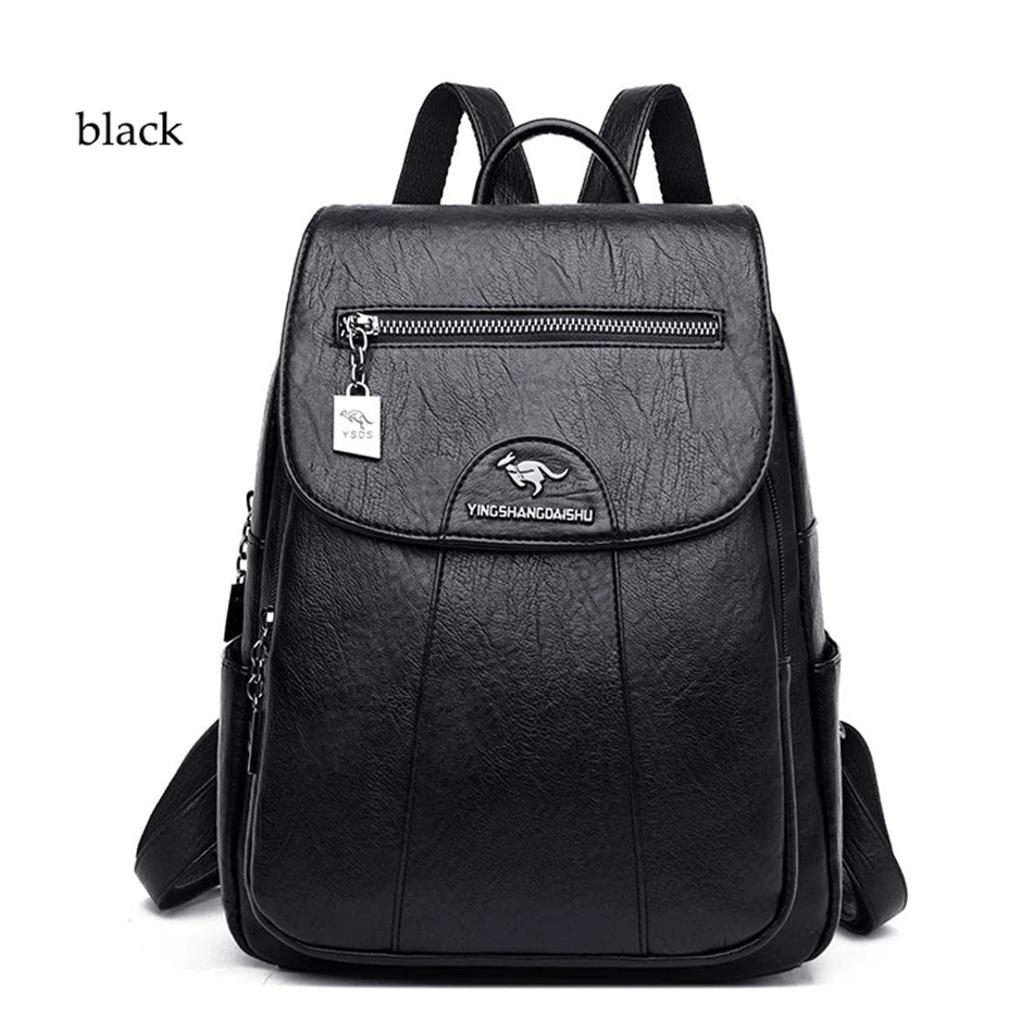 Mochila De cuero suave para mujer, bolso escolar de gran capacidad, de alta calidad, para viaje y ocio, 6 colores, color negro, novedad de 2024