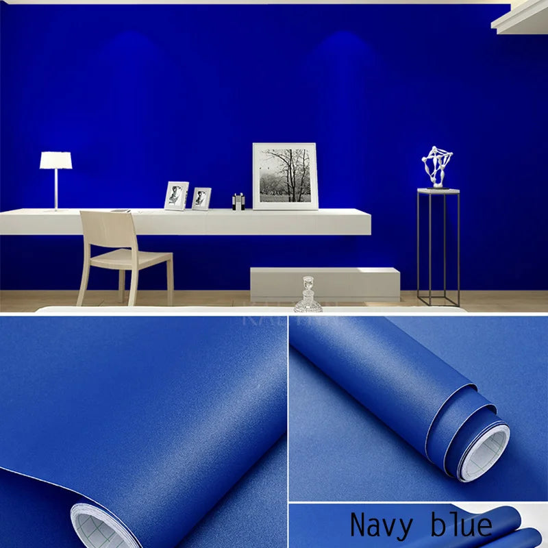 Papel tapiz impermeable de Color sólido, autoadhesivo para habitación, armario blanco y negro, pegatina de pared mate para muebles de cocina, ancho personalizable