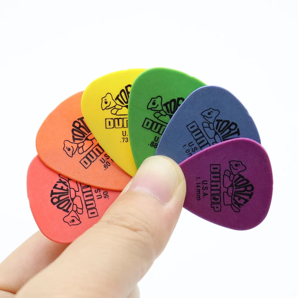 10 Uds. De púas de guitarra Dunlop, piezas de guitarra eléctrica, accesorios de púas, 6 tipos de púas de espesor