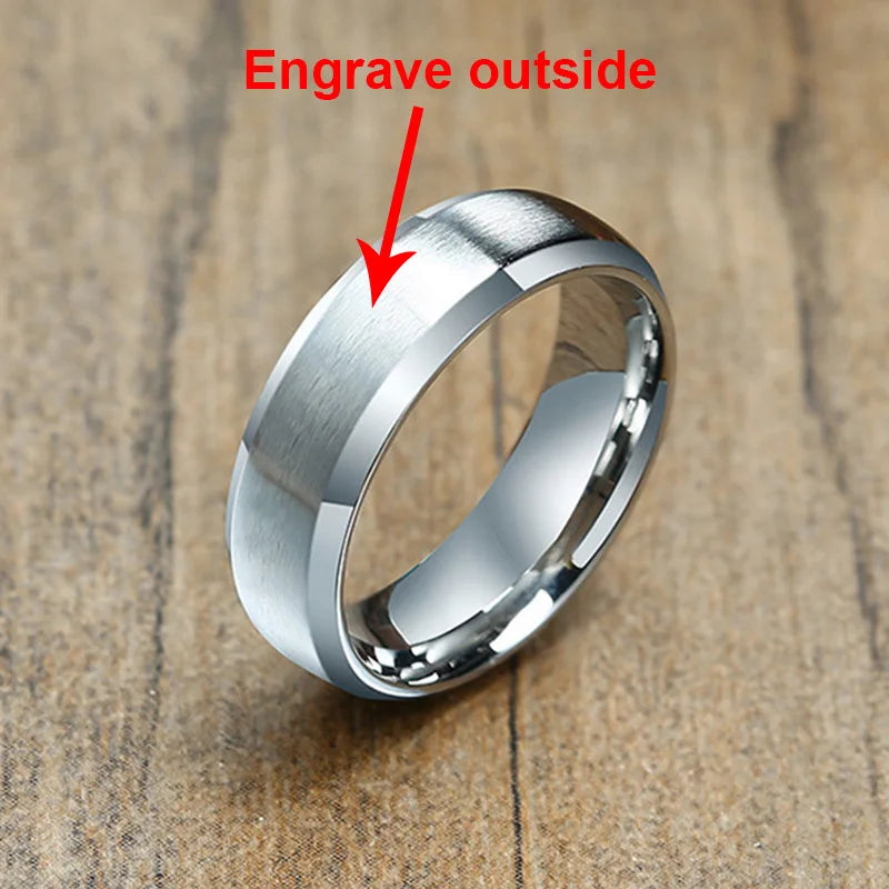 Vnox-Anillo de boda personalizado de acero inoxidable para hombres y mujeres, anillo central cepillado con borde biselado, banda negra, nombre grabado, letra, fecha