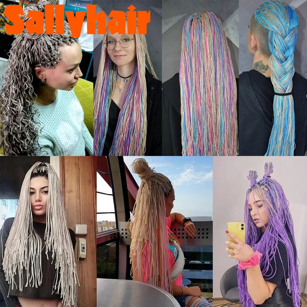 Sallyhair-trenzas sintéticas Zizi Box, trenzas delgadas de ganchillo, cabello Eunice, extensiones de cabello trenzado Zizi de colores, cabello marrón y negro