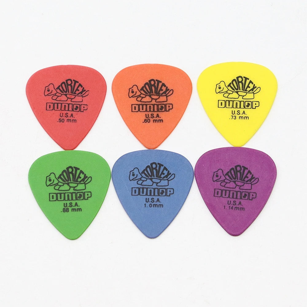10 Uds. De púas de guitarra Dunlop, piezas de guitarra eléctrica, accesorios de púas, 6 tipos de púas de espesor