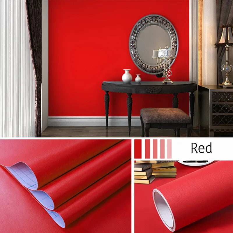 Papel tapiz impermeable de Color sólido, autoadhesivo para habitación, armario blanco y negro, pegatina de pared mate para muebles de cocina, ancho personalizable