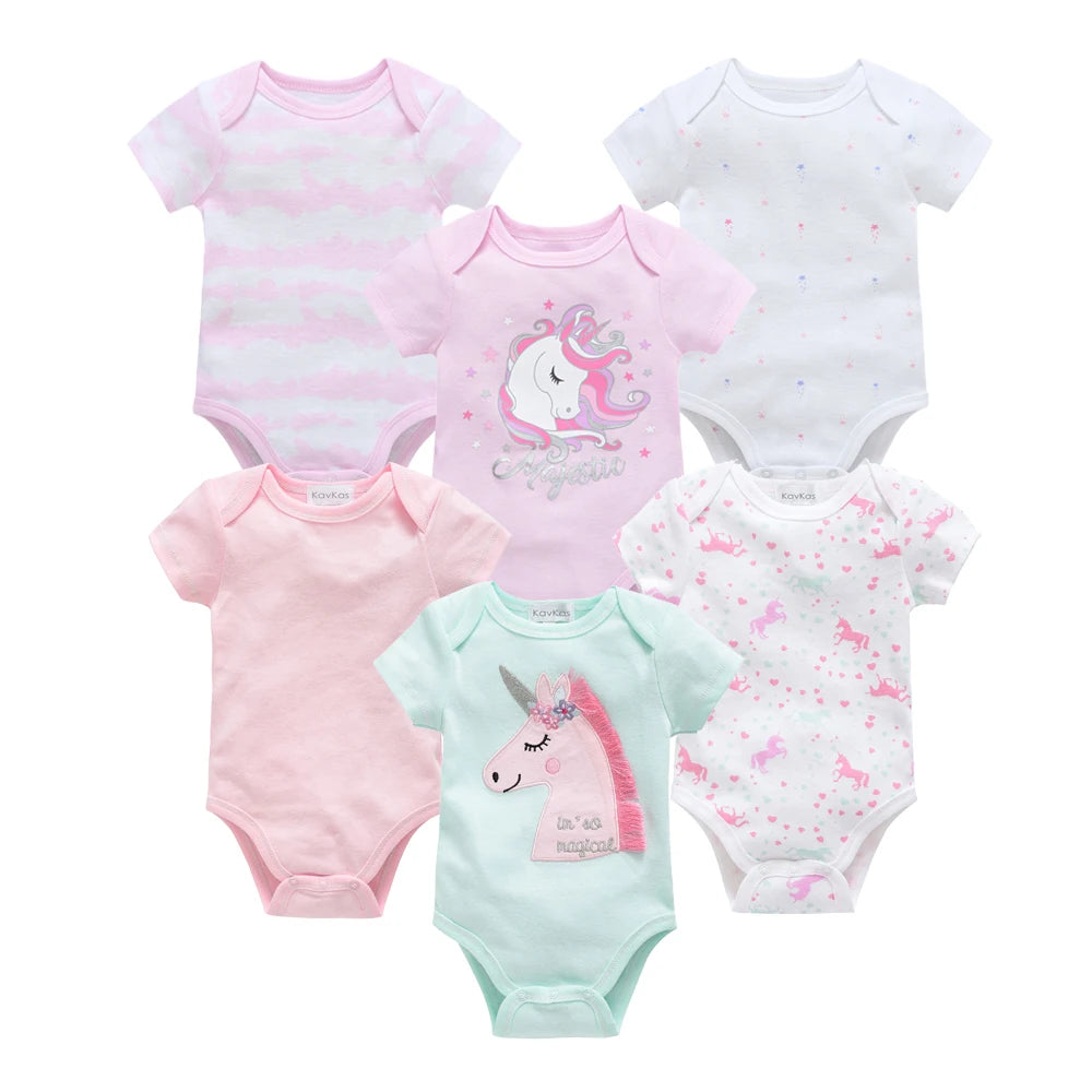 Kavkas, monos para niñas, 6/3 unidades/lote, ropa de algodón de verano para bebés, ropa de manga corta para recién nacidos, ropa para bebés de 0 a 3 meses