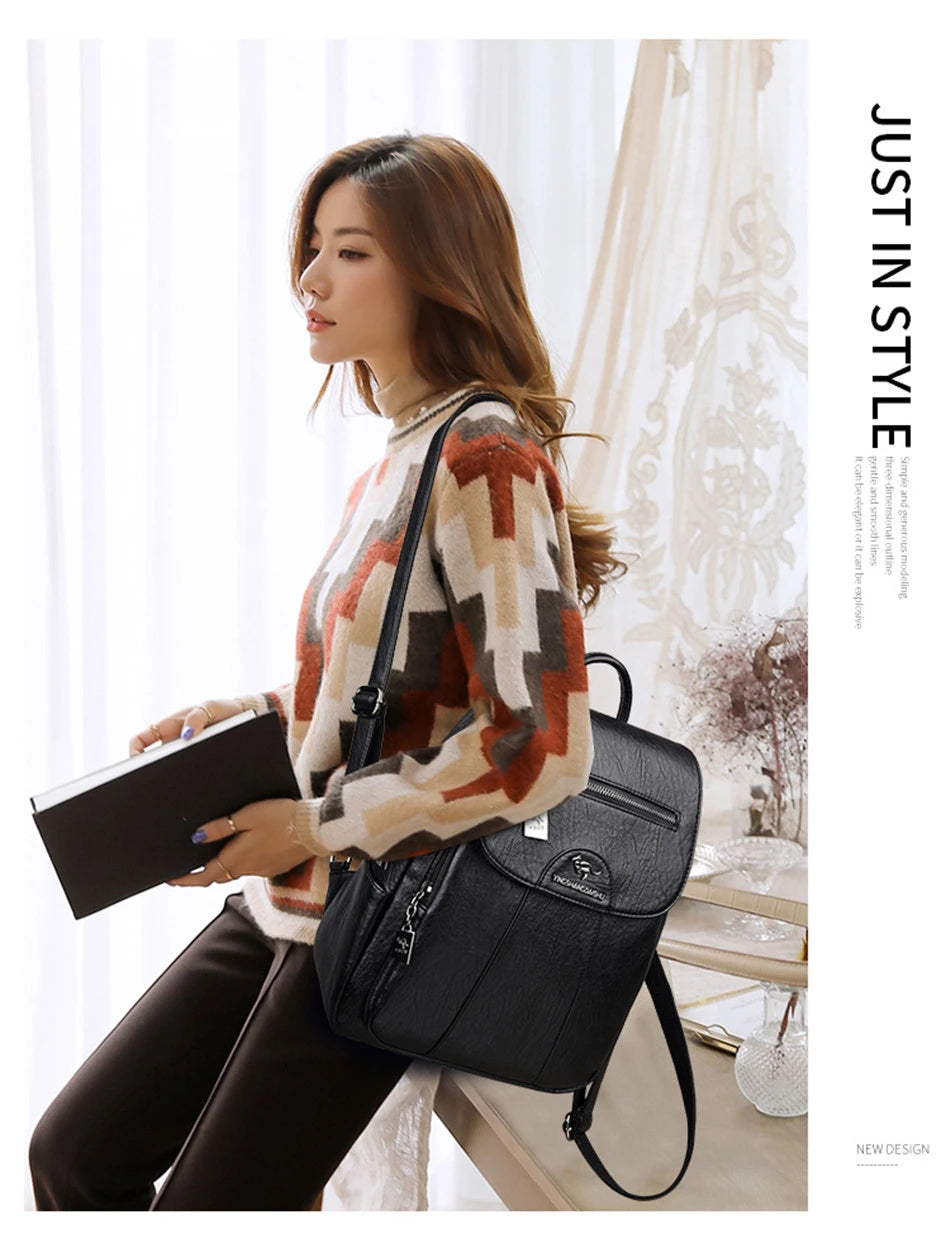Mochila De cuero suave para mujer, bolso escolar de gran capacidad, de alta calidad, para viaje y ocio, 6 colores, color negro, novedad de 2024