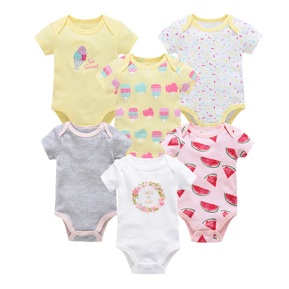 Kavkas, monos para niñas, 6/3 unidades/lote, ropa de algodón de verano para bebés, ropa de manga corta para recién nacidos, ropa para bebés de 0 a 3 meses