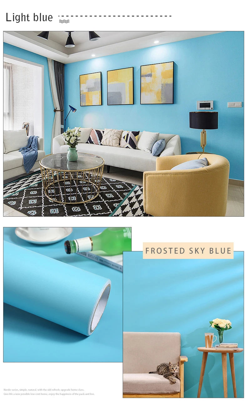 Papel tapiz mate de Color puro de PVC, autoadhesivo para dormitorio, impermeable, pegatina a prueba de humedad, película de renovación para muebles y armarios de escritorio