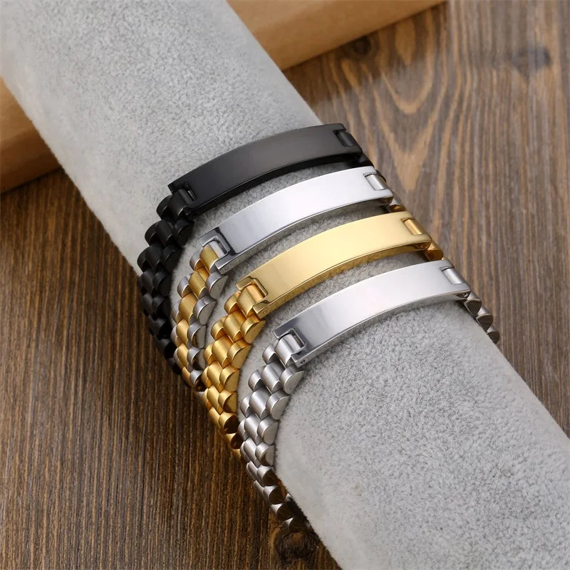 Pulseras personalizadas para hombres y mujeres, placa con nombre, cadena dorada de acero inoxidable, pulsera con nombre de identificación de pareja personalizada