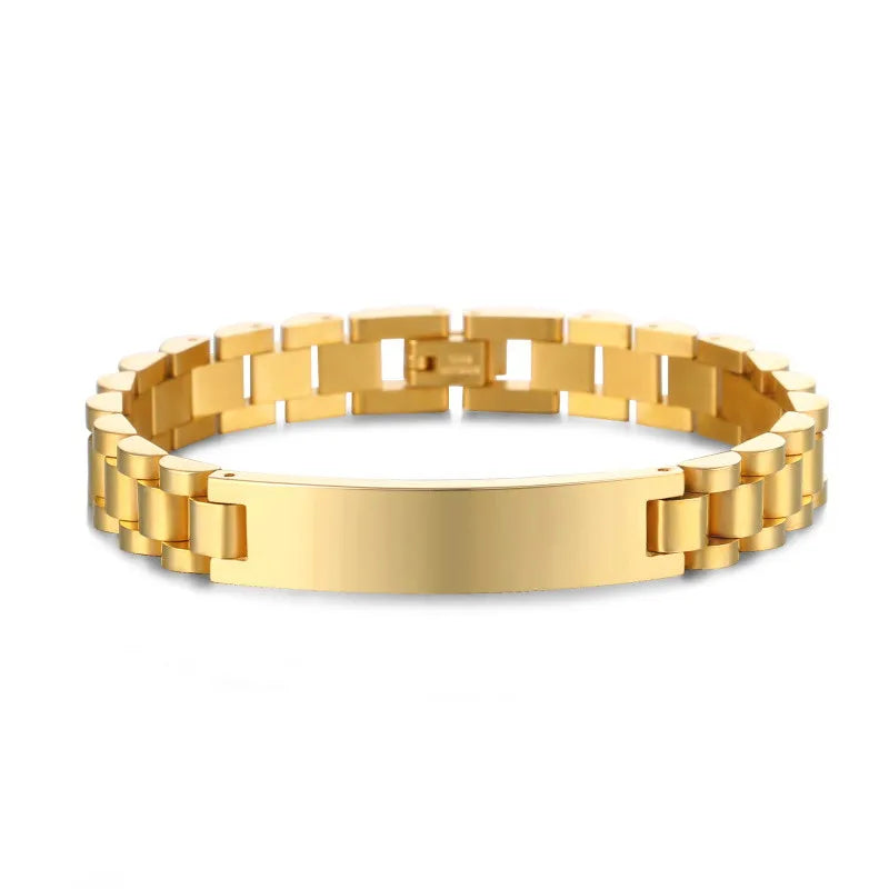 Pulseras personalizadas para hombres y mujeres, placa con nombre, cadena dorada de acero inoxidable, pulsera con nombre de identificación de pareja personalizada