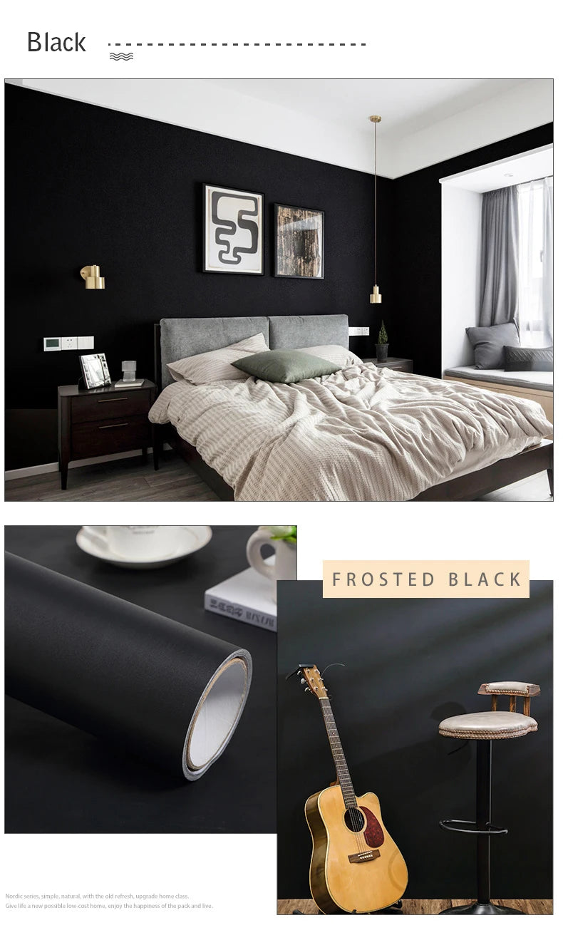 Papel tapiz mate de Color puro de PVC, autoadhesivo para dormitorio, impermeable, pegatina a prueba de humedad, película de renovación para muebles y armarios de escritorio