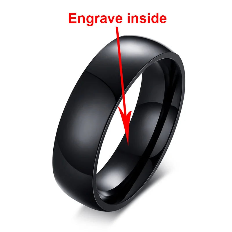Vnox-Anillo de boda personalizado de acero inoxidable para hombres y mujeres, anillo central cepillado con borde biselado, banda negra, nombre grabado, letra, fecha