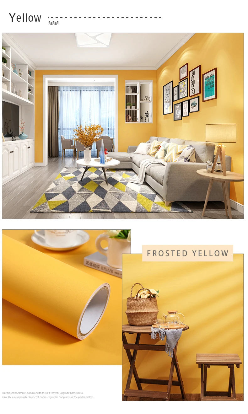 Papel tapiz mate de Color puro de PVC, autoadhesivo para dormitorio, impermeable, pegatina a prueba de humedad, película de renovación para muebles y armarios de escritorio