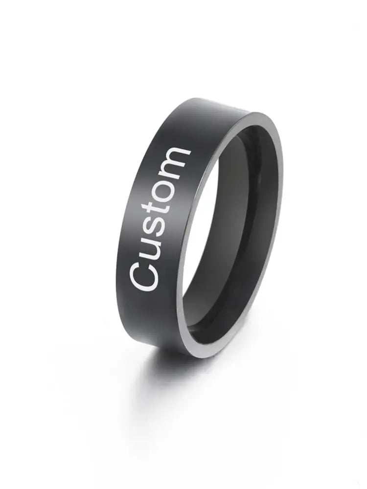 Lemegeton-anillos de acero inoxidable con nombre personalizado Simple para hombre y mujer, 6/8mm, nombre grabado personalizado, texto, anillo negro, regalo de joyería