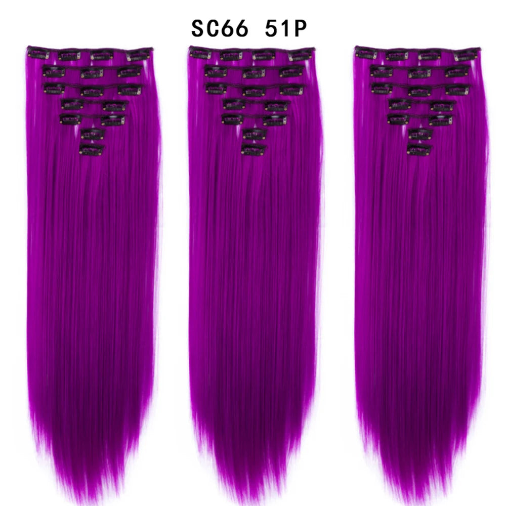 Buabuda-extensiones de cabello sintético largo y liso, 16Clips, fibra de alta temperatura, color rubio, negro y marrón