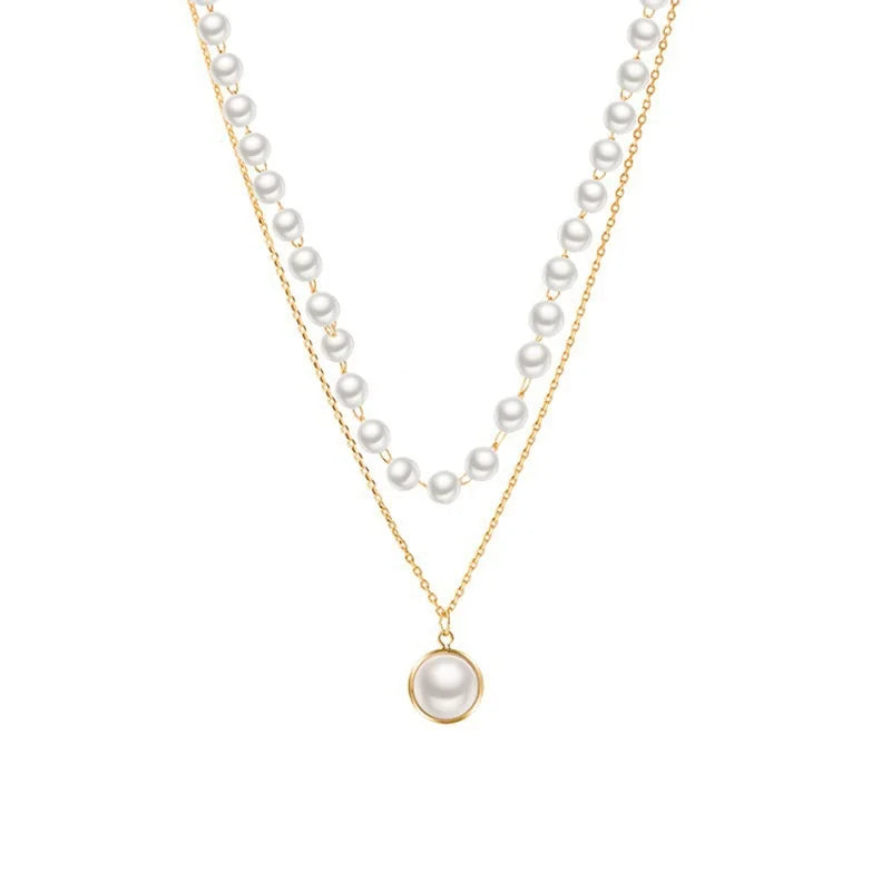 Gargantilla de perlas Kpop para mujer, collar con colgante de cadena de doble capa, regalo para niña, joyería, novedad de 2021