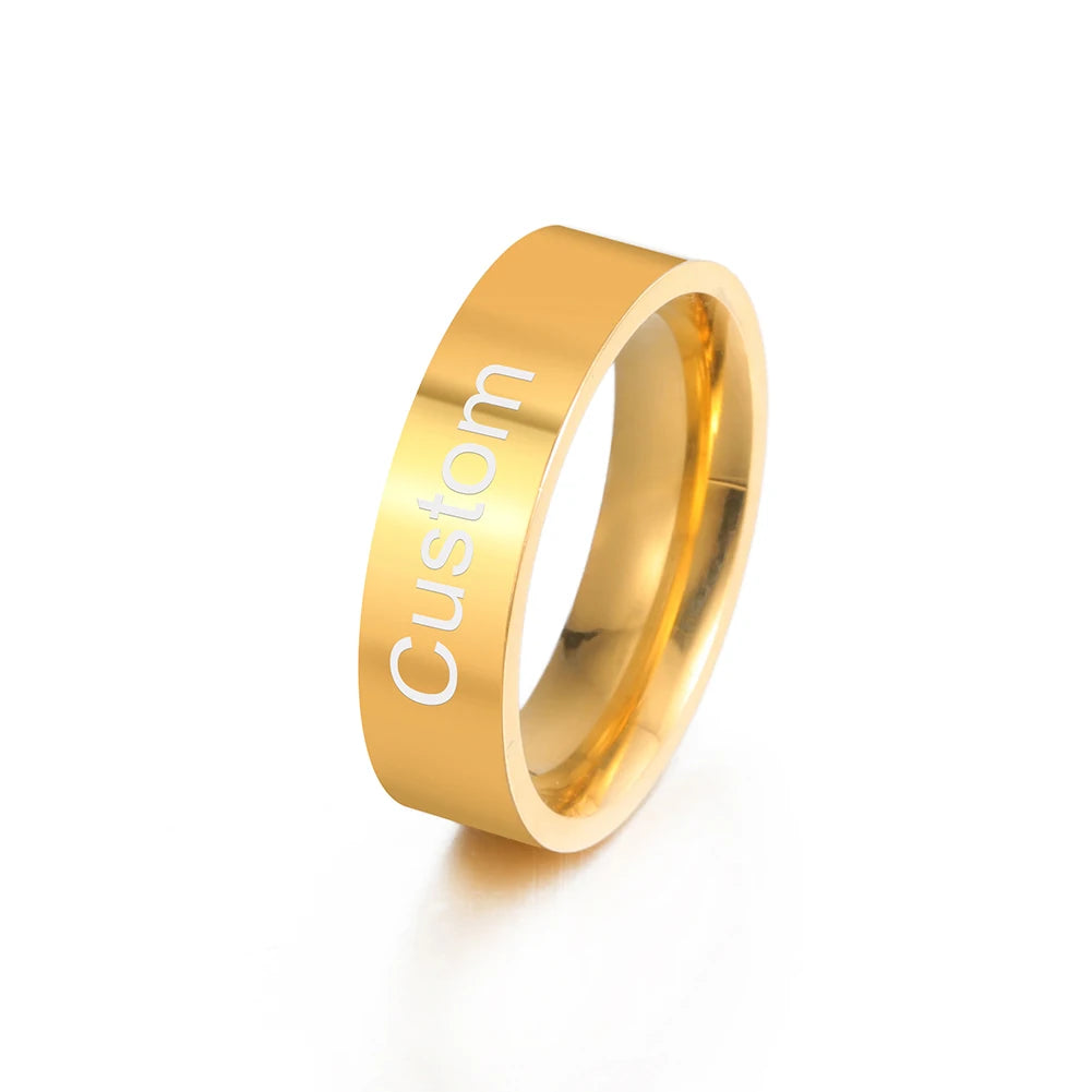 Lemegeton-anillos de acero inoxidable con nombre personalizado Simple para hombre y mujer, 6/8mm, nombre grabado personalizado, texto, anillo negro, regalo de joyería