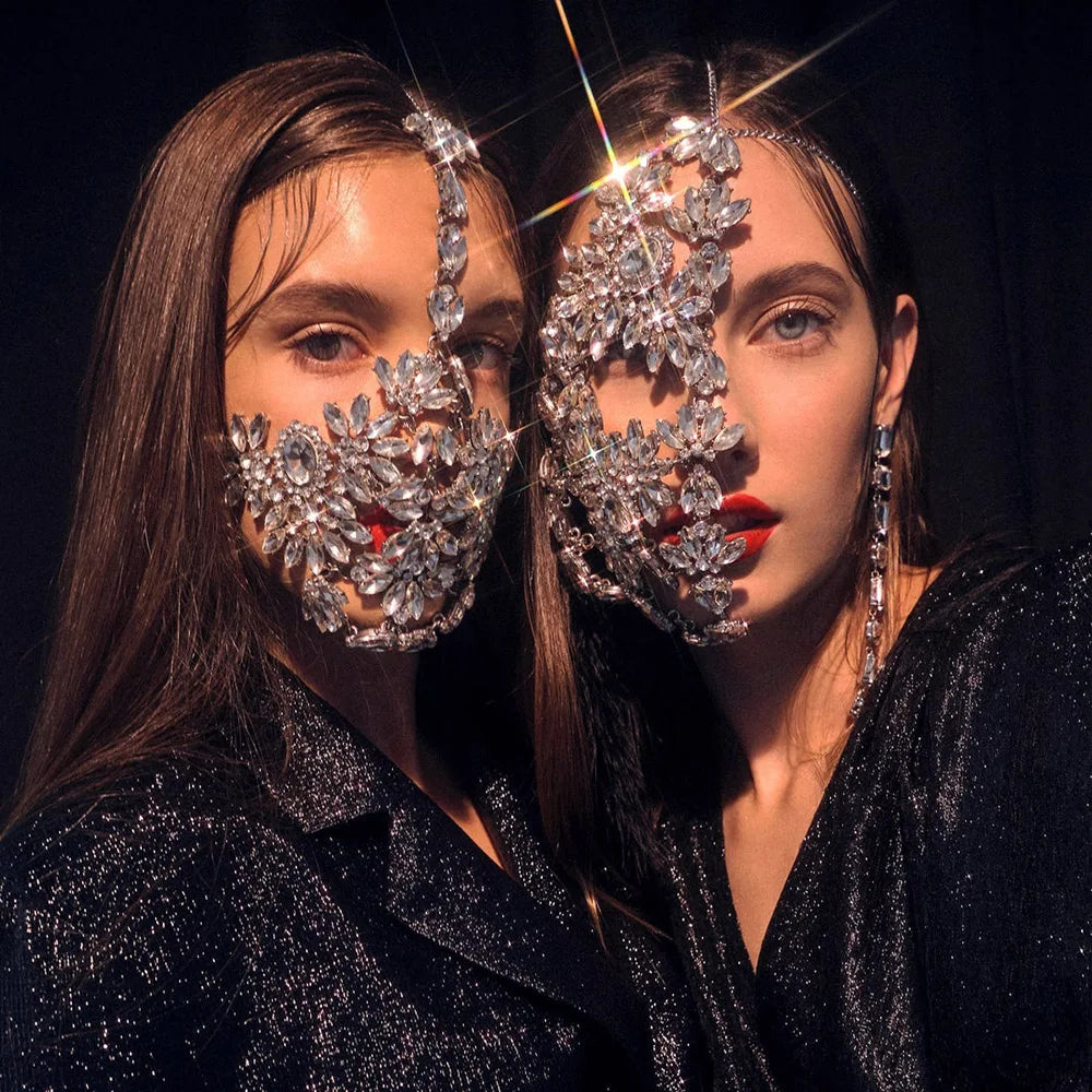 StoneFans máscara de diamantes de imitación de flores de cristal de fiesta de diseñador, joyería de Mascarada, máscara decorativa de lujo para diseño de cara, regalos para mujeres