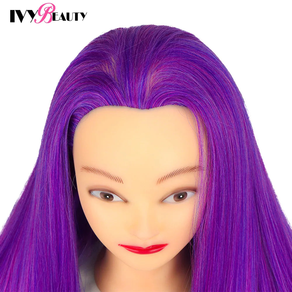 Cabeza de muñeca de maniquí de cosmetología con pelo de Color arcoíris para trenzar el cabello, entrenamiento de peinado, exhibición de salón de peluquería
