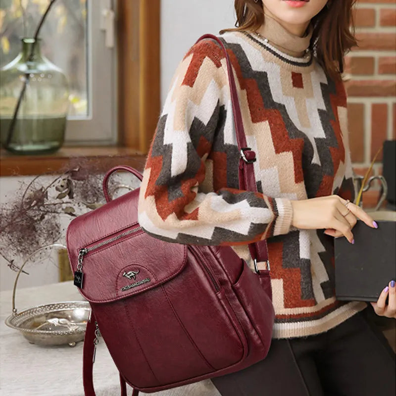 Mochila De cuero suave para mujer, bolso escolar de gran capacidad, de alta calidad, para viaje y ocio, 6 colores, color negro, novedad de 2024