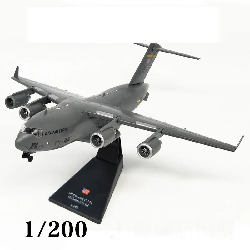 1/200 Ejército de la Marina de los EE. UU. C-17 Globemaster avión de transporte avión de combate modelo de juguete para exhibición interior colección de niños