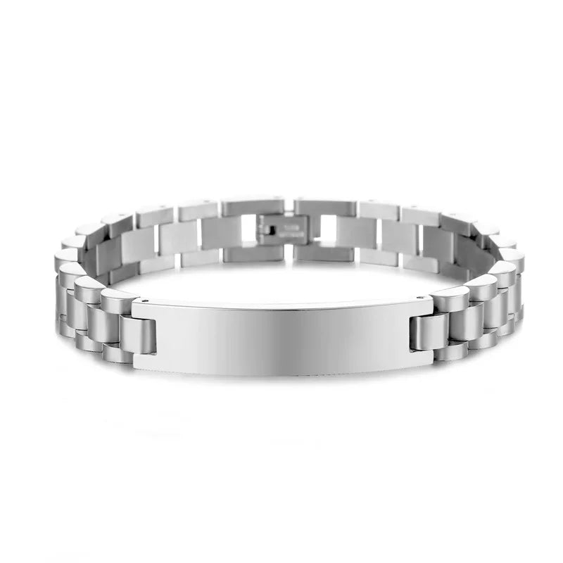 Pulseras personalizadas para hombres y mujeres, placa con nombre, cadena dorada de acero inoxidable, pulsera con nombre de identificación de pareja personalizada