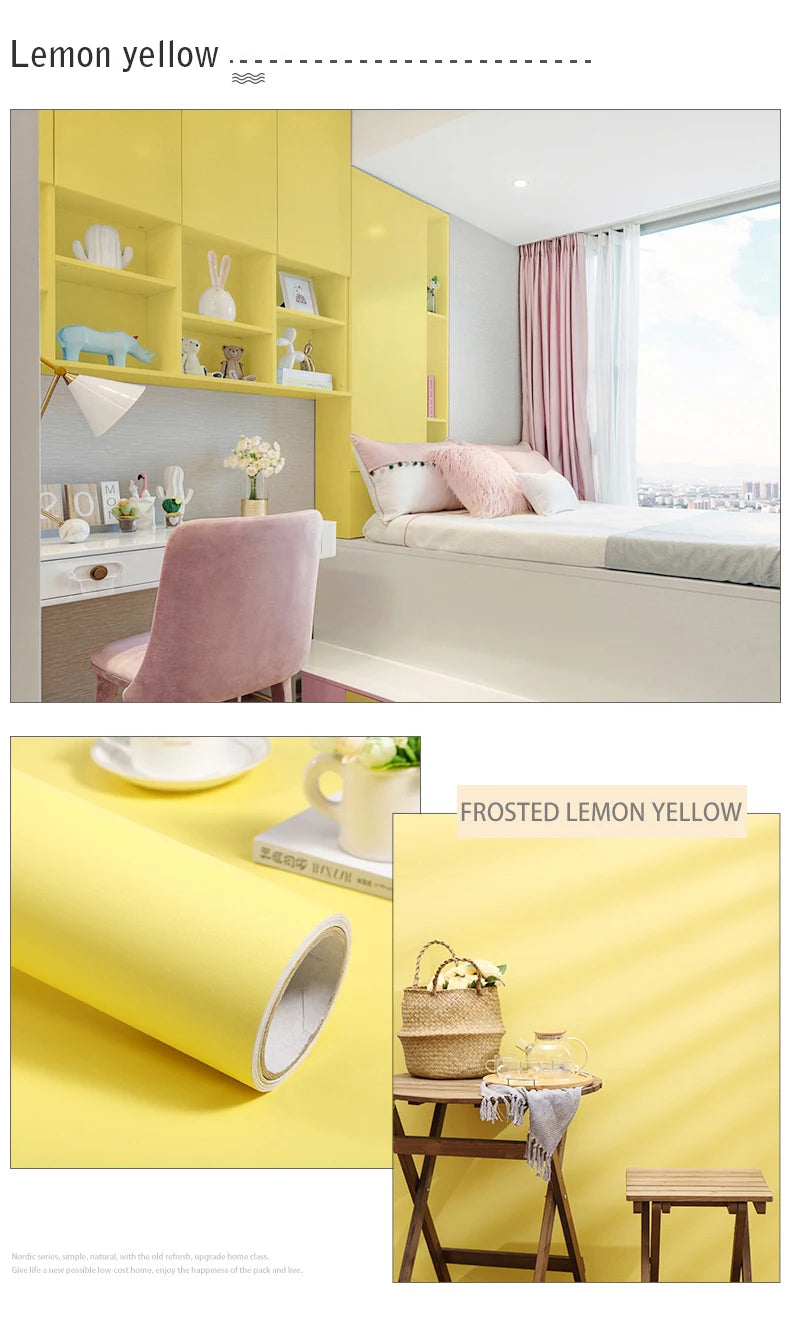 Papel tapiz mate de Color puro de PVC, autoadhesivo para dormitorio, impermeable, pegatina a prueba de humedad, película de renovación para muebles y armarios de escritorio