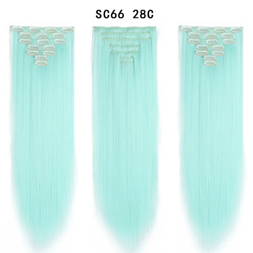 Buabuda-extensiones de cabello sintético largo y liso, 16Clips, fibra de alta temperatura, color rubio, negro y marrón