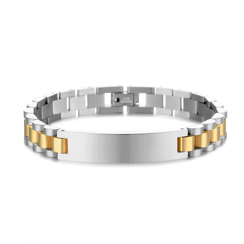 Pulseras personalizadas para hombres y mujeres, placa con nombre, cadena dorada de acero inoxidable, pulsera con nombre de identificación de pareja personalizada