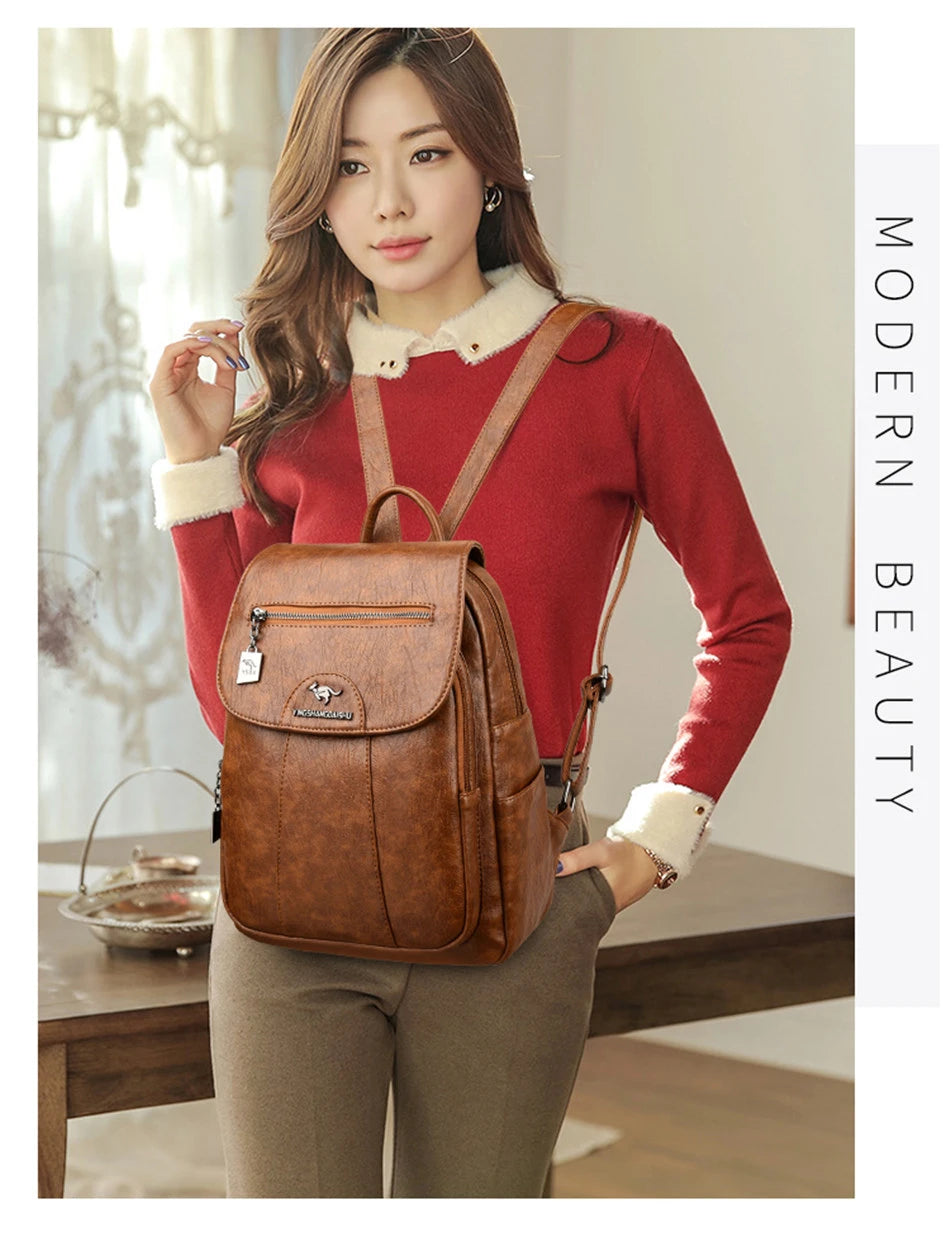 Mochila De cuero suave para mujer, bolso escolar de gran capacidad, de alta calidad, para viaje y ocio, 6 colores, color negro, novedad de 2024