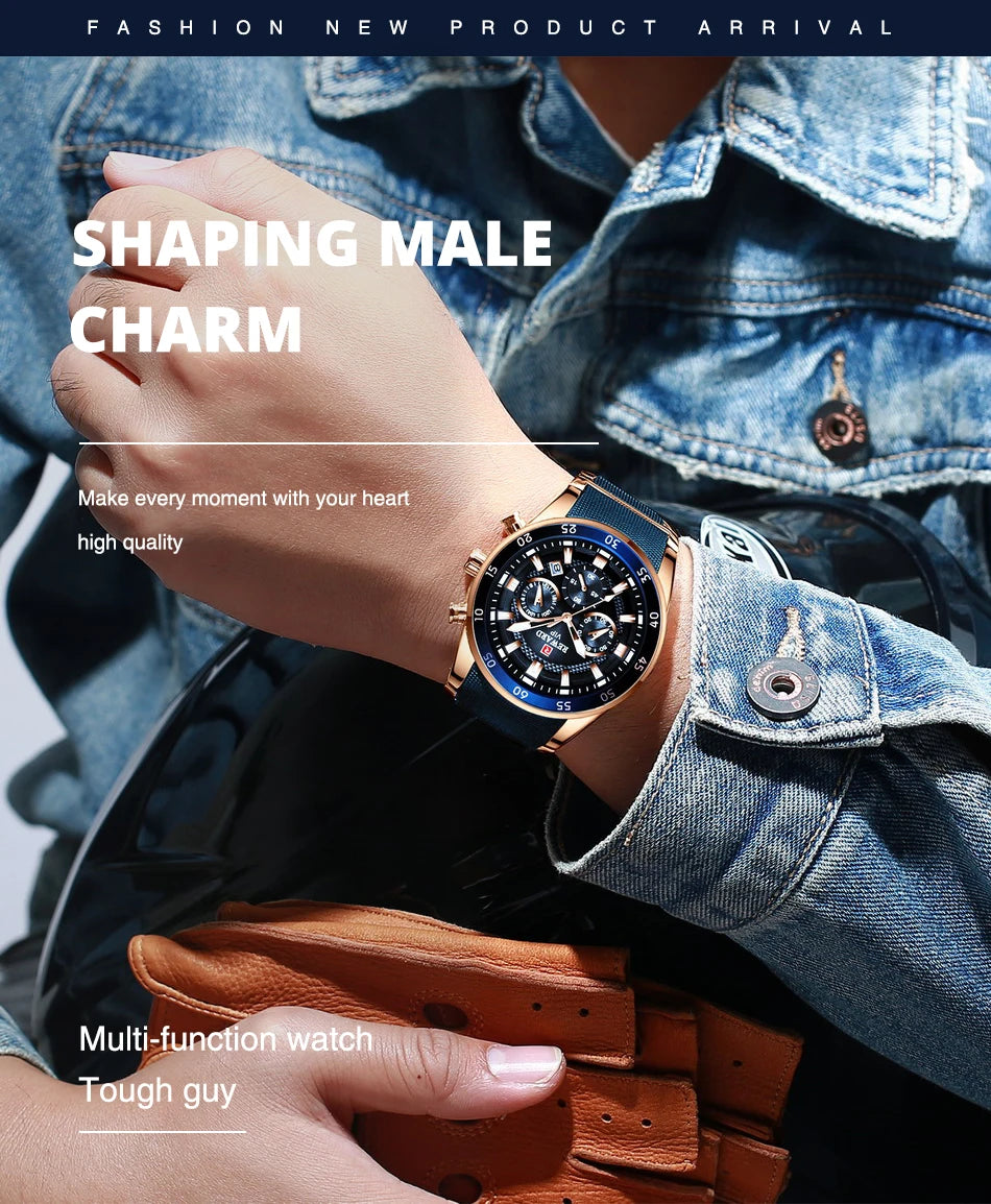 REWARD Relojes para hombre con esfera grande, marca de lujo, reloj deportivo resistente al agua, cronógrafo para hombre, reloj de cuarzo, relojes de pulsera con fecha automática