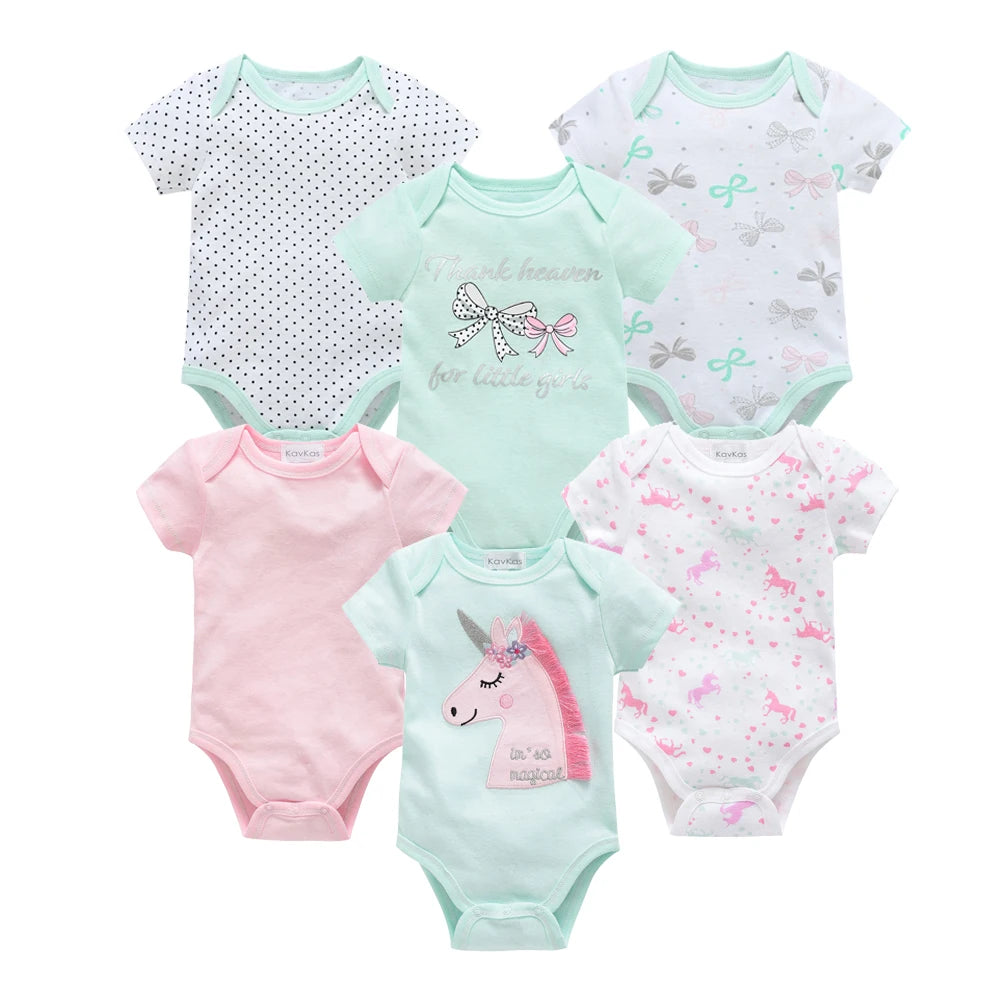 Kavkas, monos para niñas, 6/3 unidades/lote, ropa de algodón de verano para bebés, ropa de manga corta para recién nacidos, ropa para bebés de 0 a 3 meses