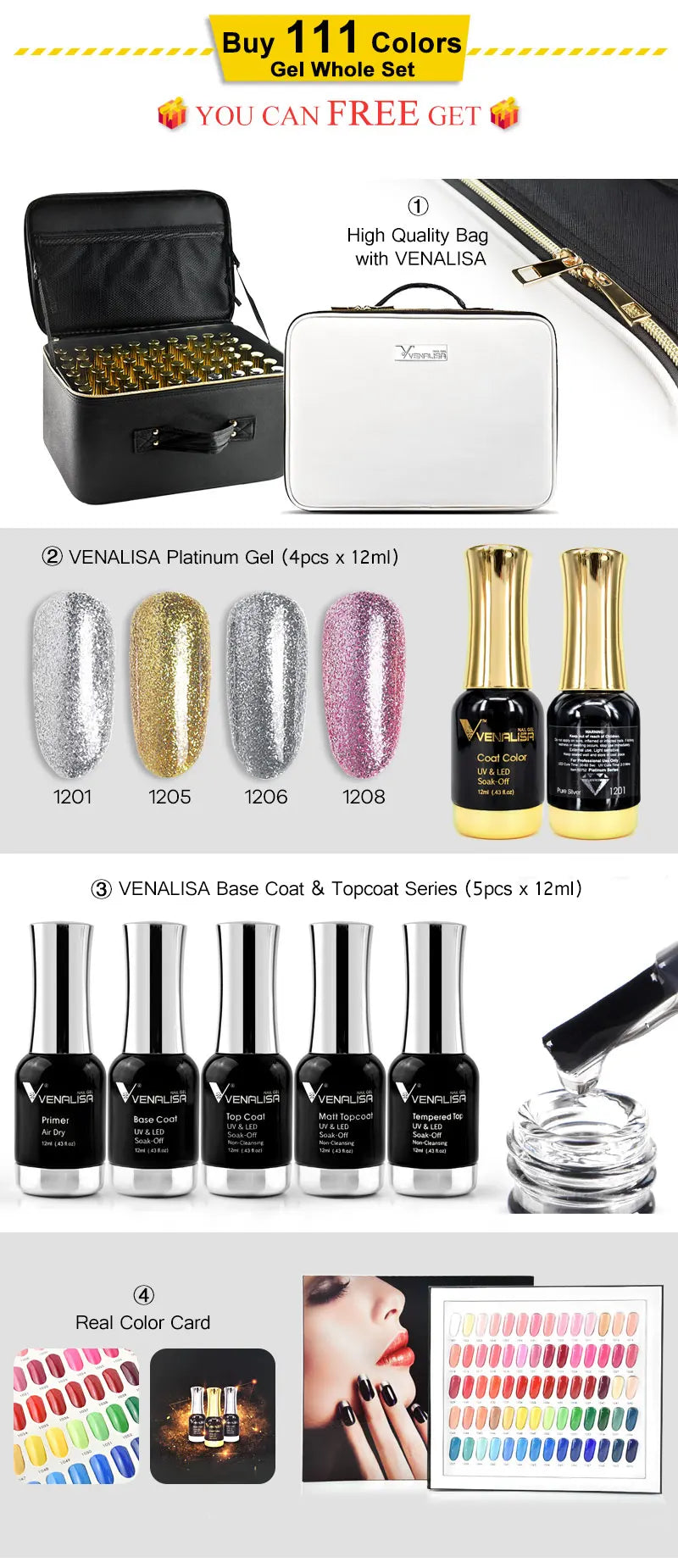 Venalisa-esmalte de Gel con purpurina, laca de Gel UV LED para manicura de uñas, autonivelante, supertextura, capa superior templada Nowipe, 12ml