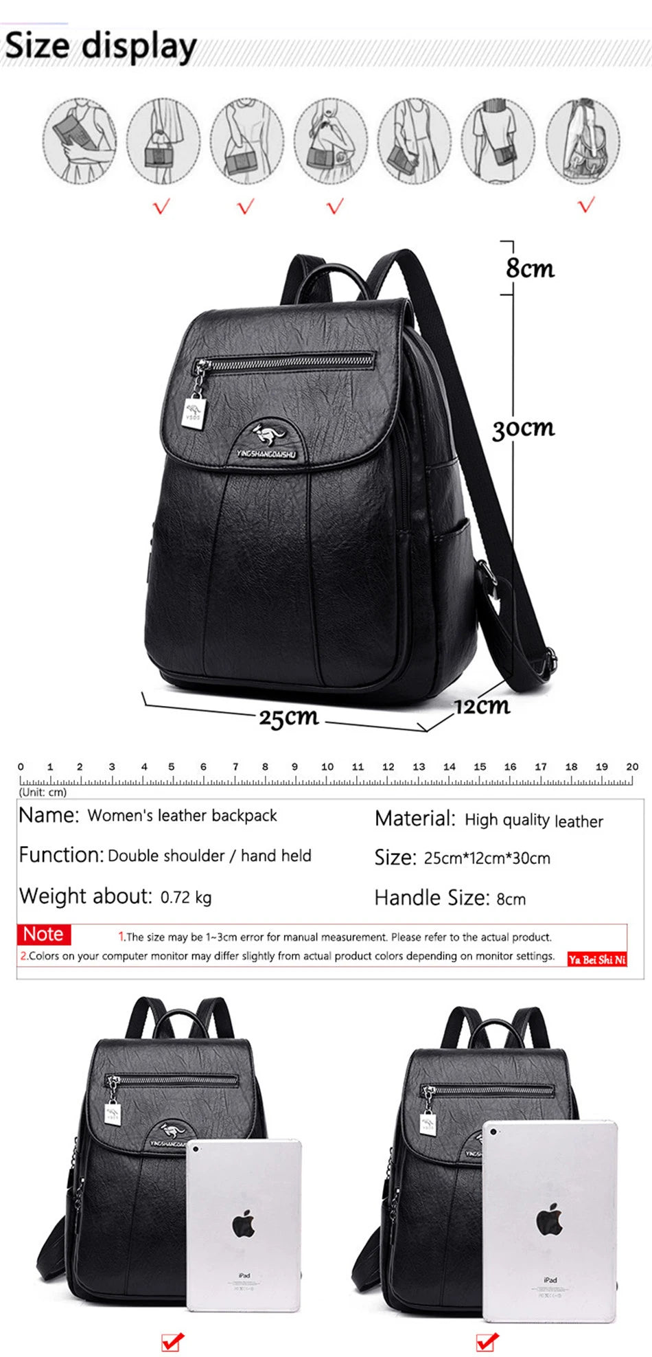 Mochila De cuero suave para mujer, bolso escolar de gran capacidad, de alta calidad, para viaje y ocio, 6 colores, color negro, novedad de 2024