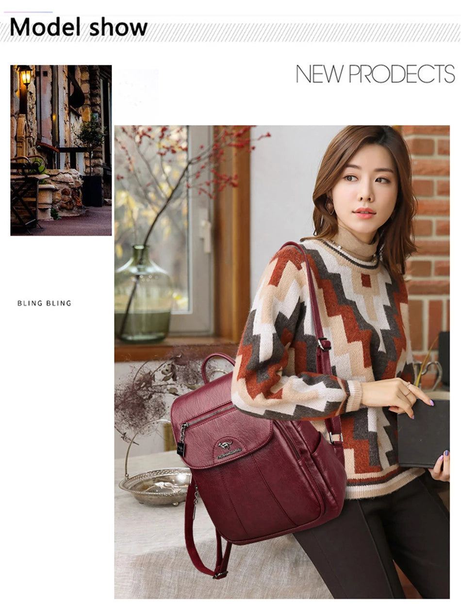 Mochila De cuero suave para mujer, bolso escolar de gran capacidad, de alta calidad, para viaje y ocio, 6 colores, color negro, novedad de 2024