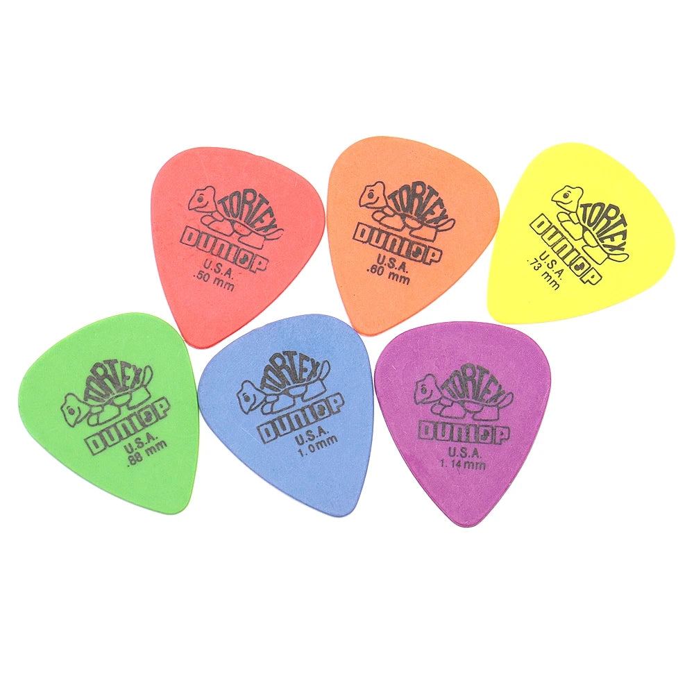 10 Uds. De púas de guitarra Dunlop, piezas de guitarra eléctrica, accesorios de púas, 6 tipos de púas de espesor