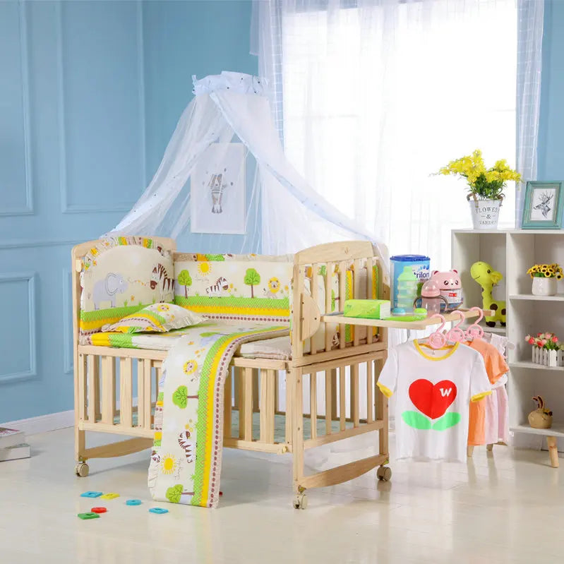 Beedome Pine Baby Cuna con estante, puede extender a una cama para niños de 1,4 metros, mecedora con 4 ruedas