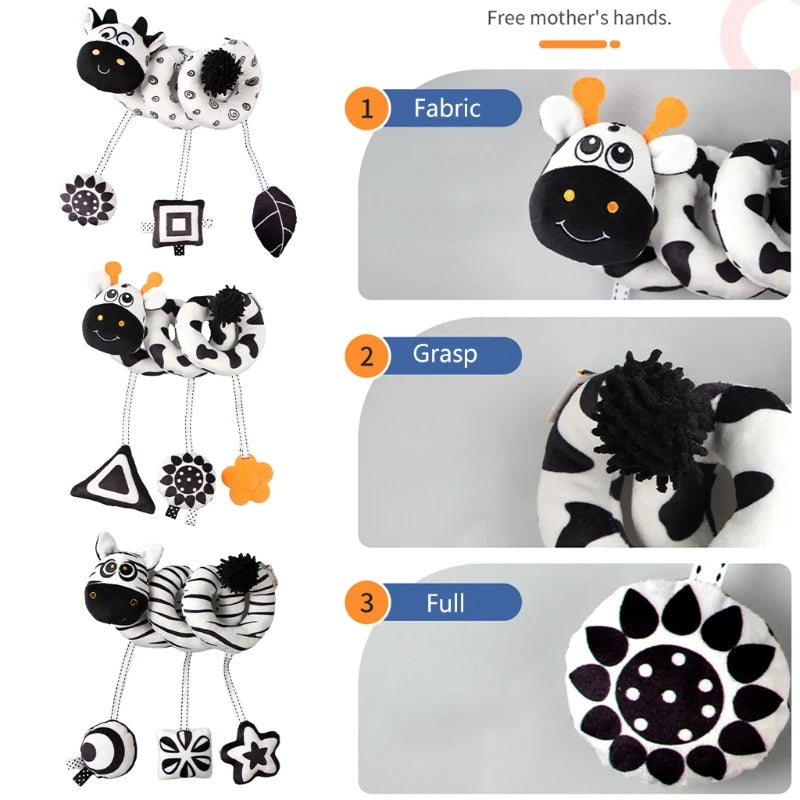 Sonajero de peluche sensorial para bebé, cochecito de juguete, juguetes colgantes móviles musicales, sonajeros móviles para bebés, juegos para recién nacidos de 0 a 6 y 12 meses