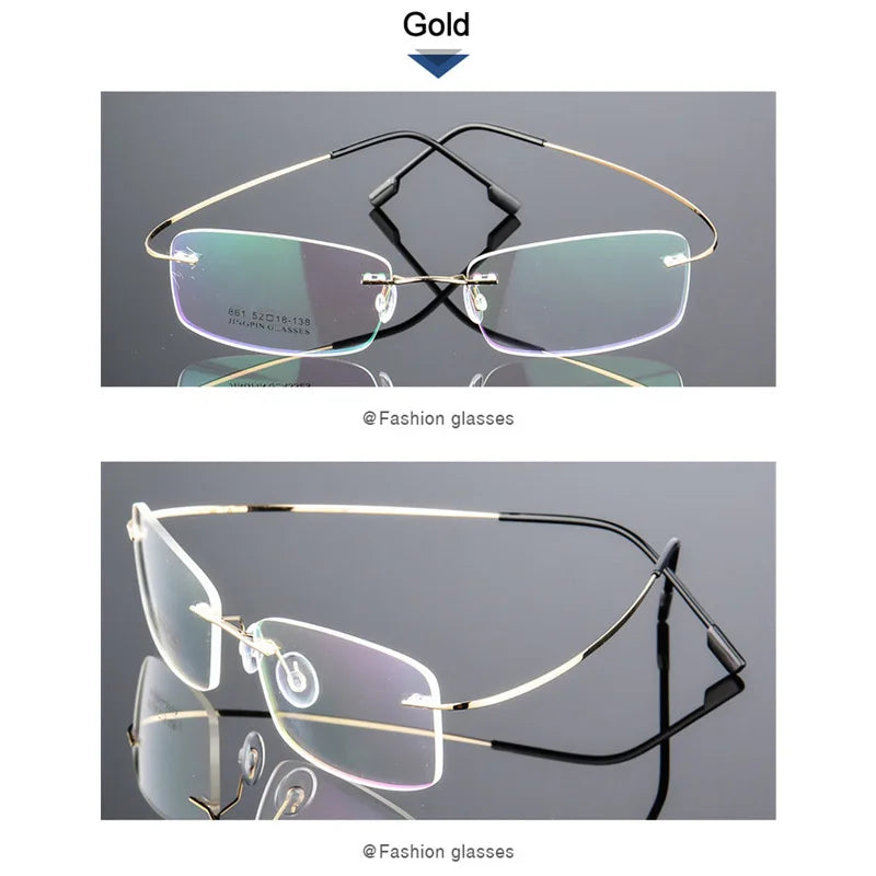 Gafas para miopía sin marco para hombre y mujer, lentes superelásticas con revestimiento verde, montura ultraligera, sin montura, 1,0-1,5-2,0 To-5,5