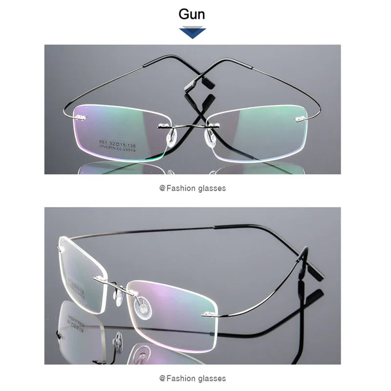 Gafas para miopía sin marco para hombre y mujer, lentes superelásticas con revestimiento verde, montura ultraligera, sin montura, 1,0-1,5-2,0 To-5,5