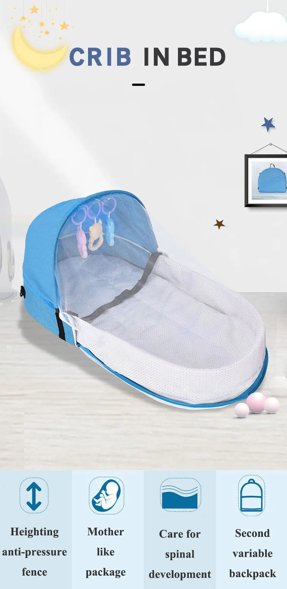 Nido de bebé de viaje multifunción, cuna portátil, plegable, para dormir, con Mosquito