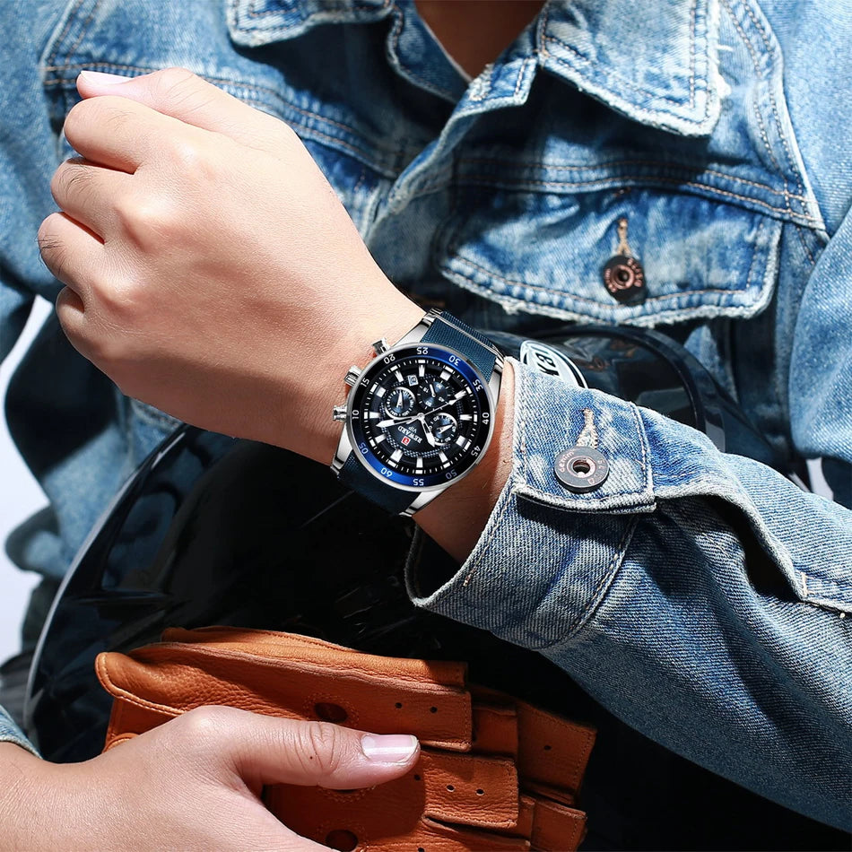 REWARD Relojes para hombre con esfera grande, marca de lujo, reloj deportivo resistente al agua, cronógrafo para hombre, reloj de cuarzo, relojes de pulsera con fecha automática