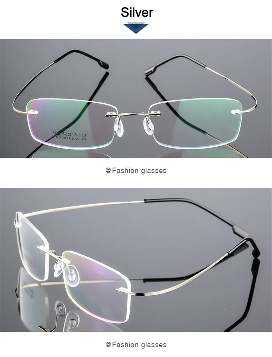 Gafas para miopía sin marco para hombre y mujer, lentes superelásticas con revestimiento verde, montura ultraligera, sin montura, 1,0-1,5-2,0 To-5,5