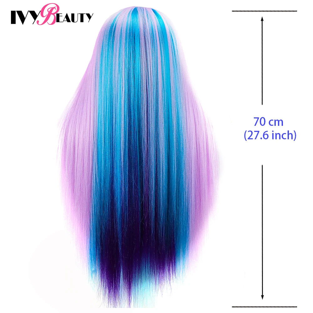Cabeza de muñeca de maniquí de cosmetología con pelo de Color arcoíris para trenzar el cabello, entrenamiento de peinado, exhibición de salón de peluquería