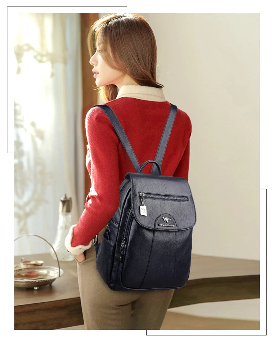 Mochila De cuero suave para mujer, bolso escolar de gran capacidad, de alta calidad, para viaje y ocio, 6 colores, color negro, novedad de 2024