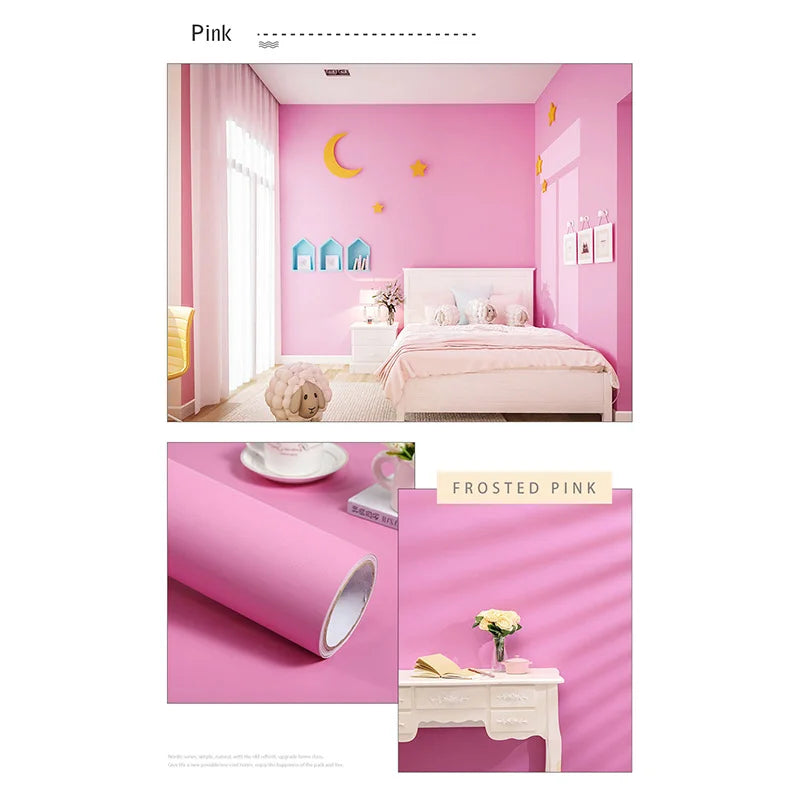 Papel tapiz mate de Color puro de PVC, autoadhesivo para dormitorio, impermeable, pegatina a prueba de humedad, película de renovación para muebles y armarios de escritorio