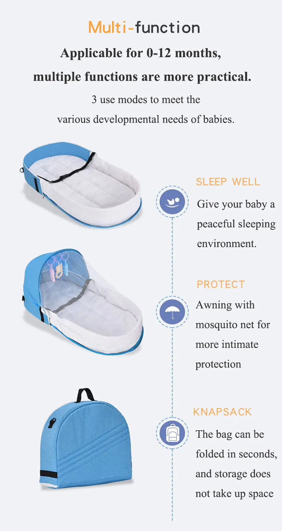 Nido de bebé de viaje multifunción, cuna portátil, plegable, para dormir, con Mosquito