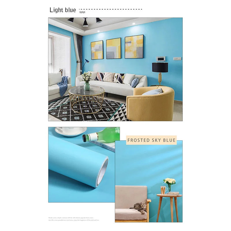Papel tapiz mate de Color puro de PVC, autoadhesivo para dormitorio, impermeable, pegatina a prueba de humedad, película de renovación para muebles y armarios de escritorio